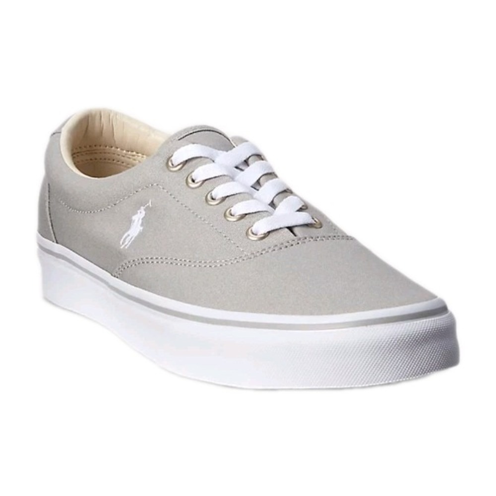 Polo Ralph Lauren Men's Keaton Cotton Canvas Sneakers Soft Gray/White 13D NEW!